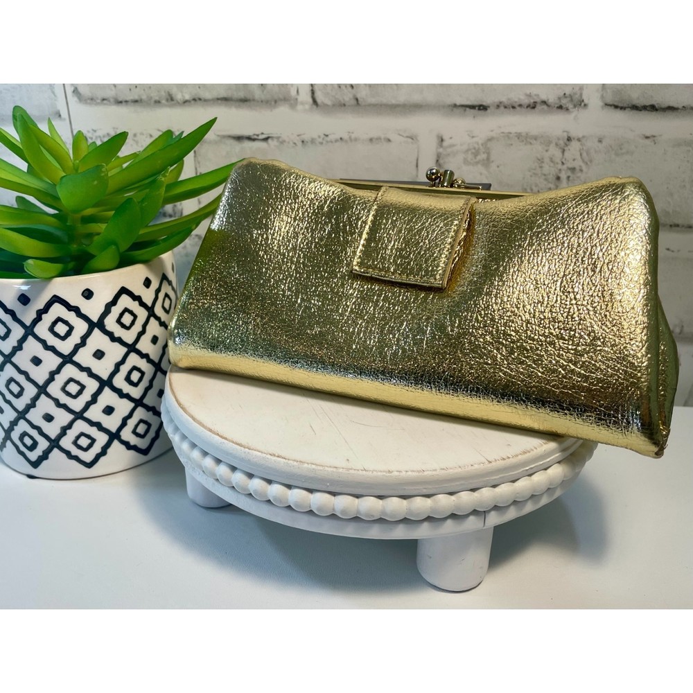Metallic Gold Vintage Women's Kiss Lock Clutch Wallet